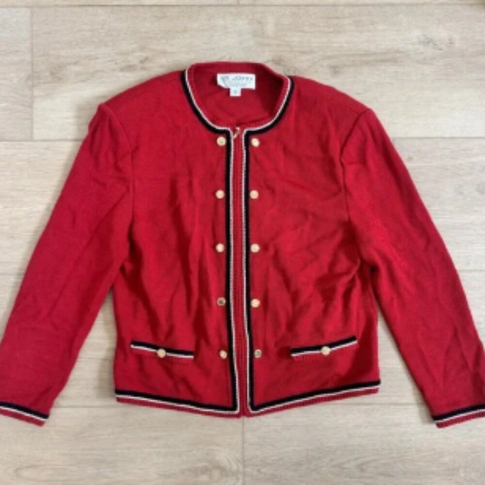 St. John Collection Knit Blazer Red Gold Button Size 12